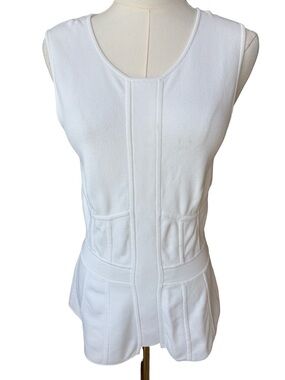 A.L.C. Knit Top White Peplum Sleeveless Zip Back Size Small